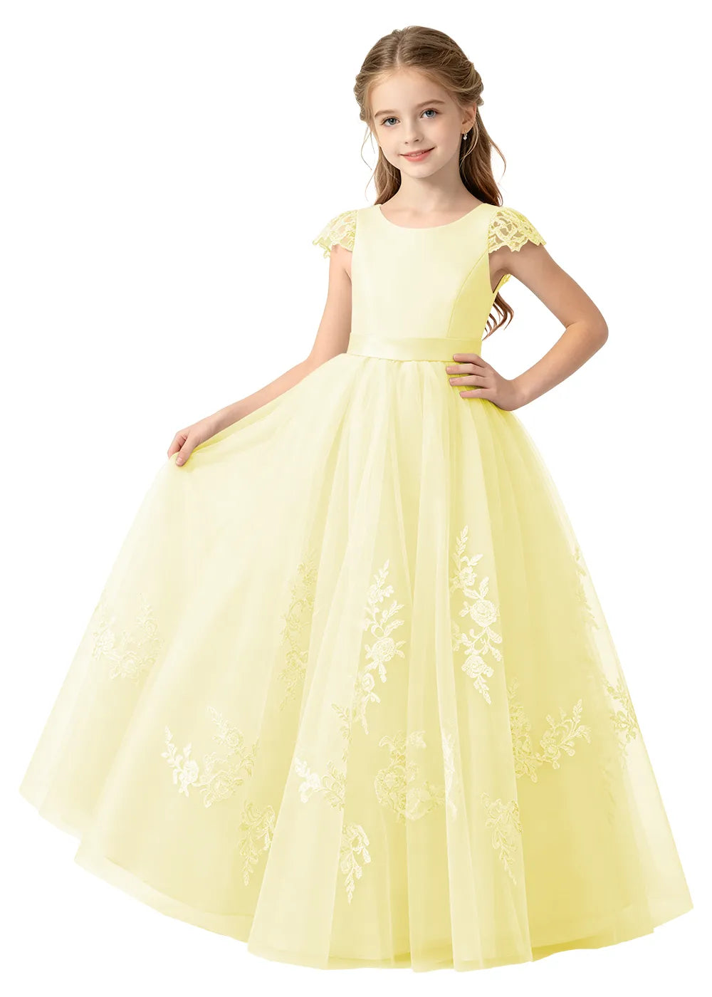 Floral Embroidered Tulle Girls Gown