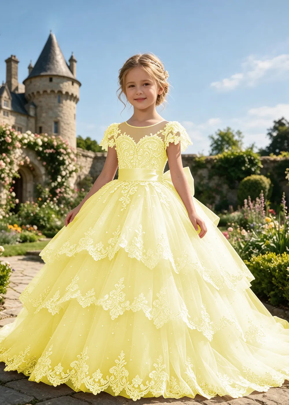 Romantic Scalloped Lace Princess Dress for Special Occasion