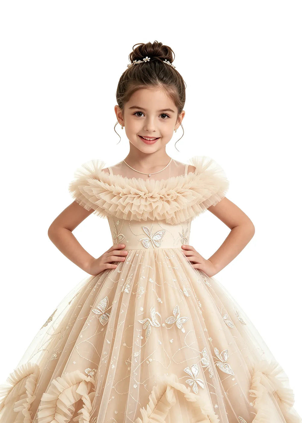 Butterfly Ruffle Tulle Girls Princess Dress