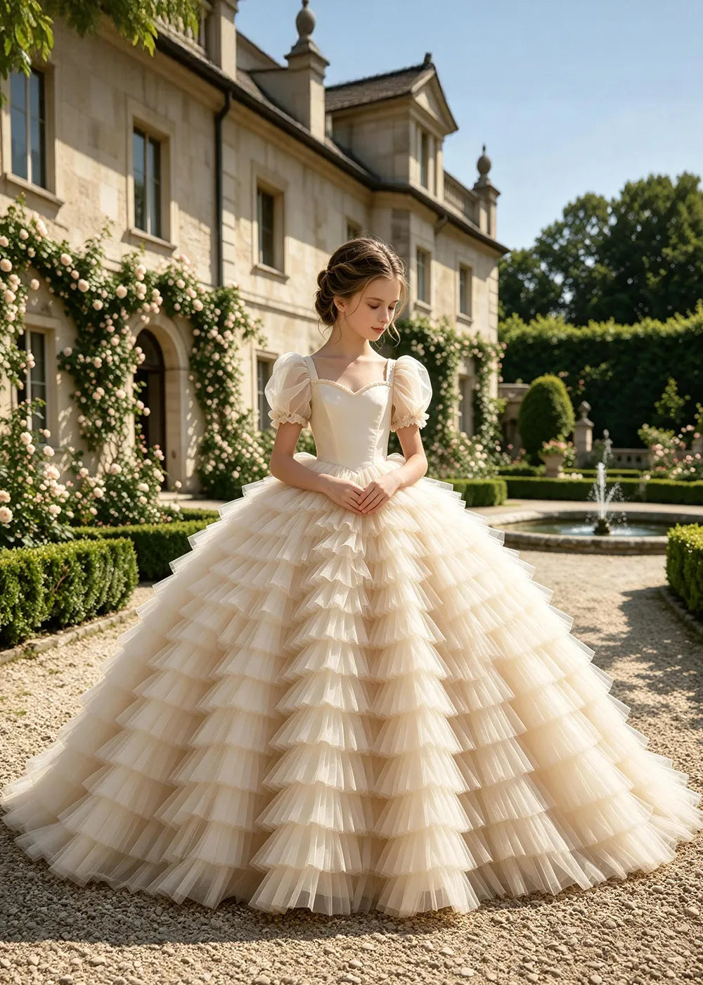Puff Sleeve Corset-Back Junior Bridesmaid Gown