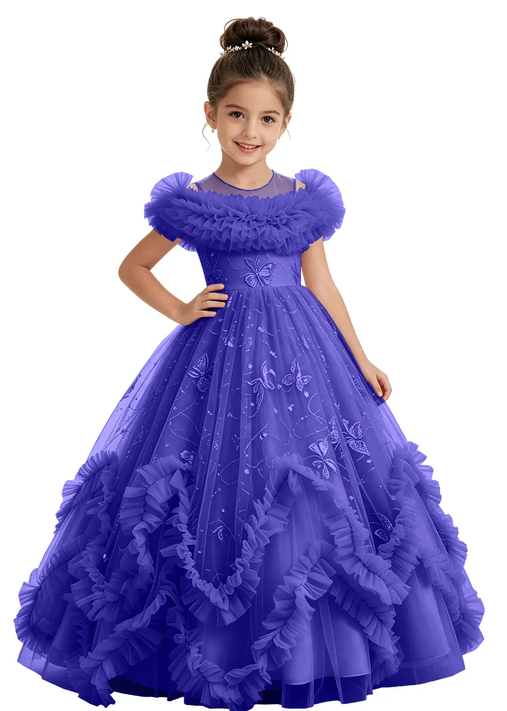 Illusion Neck Butterfly Flower Girl Dress