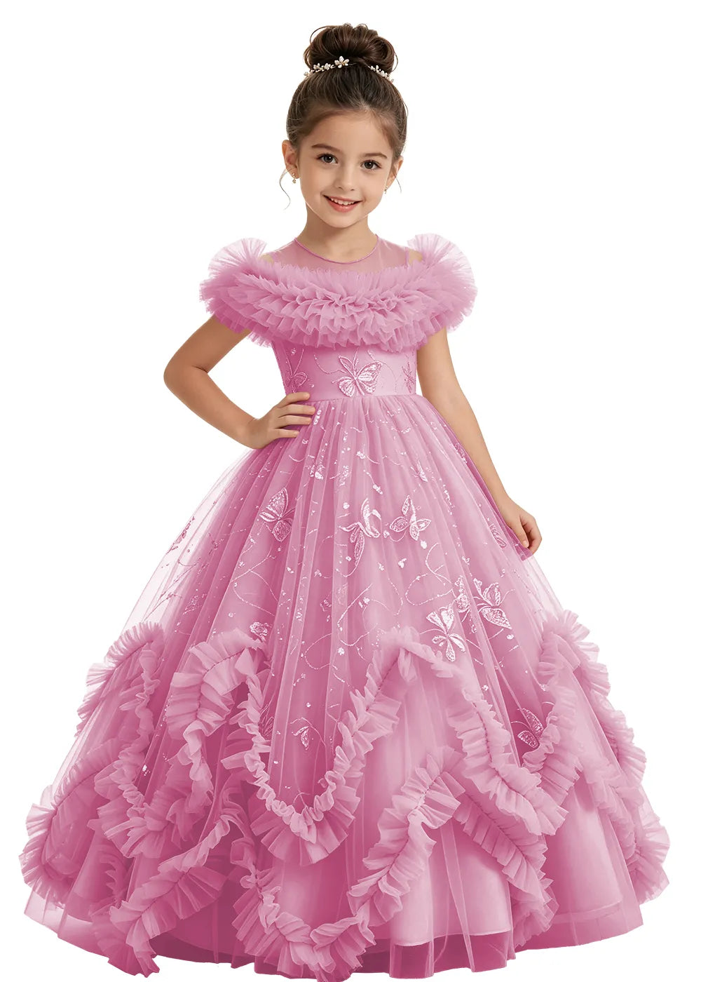 Illusion Neck Butterfly Flower Girl Dress