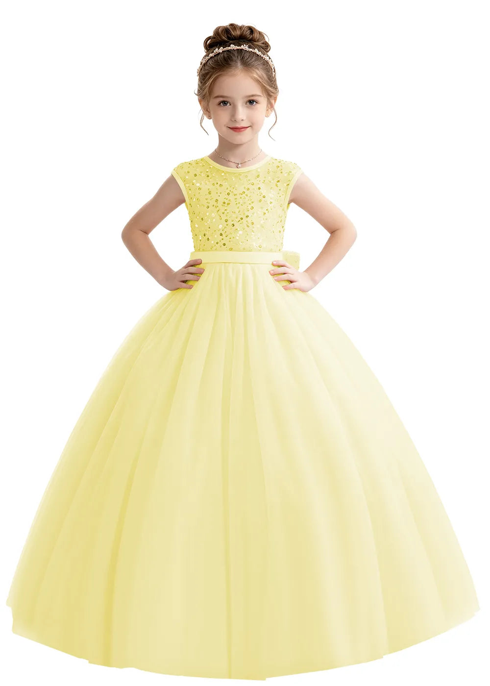 Bow Back Sparkle Tulle Flower Girl Dress