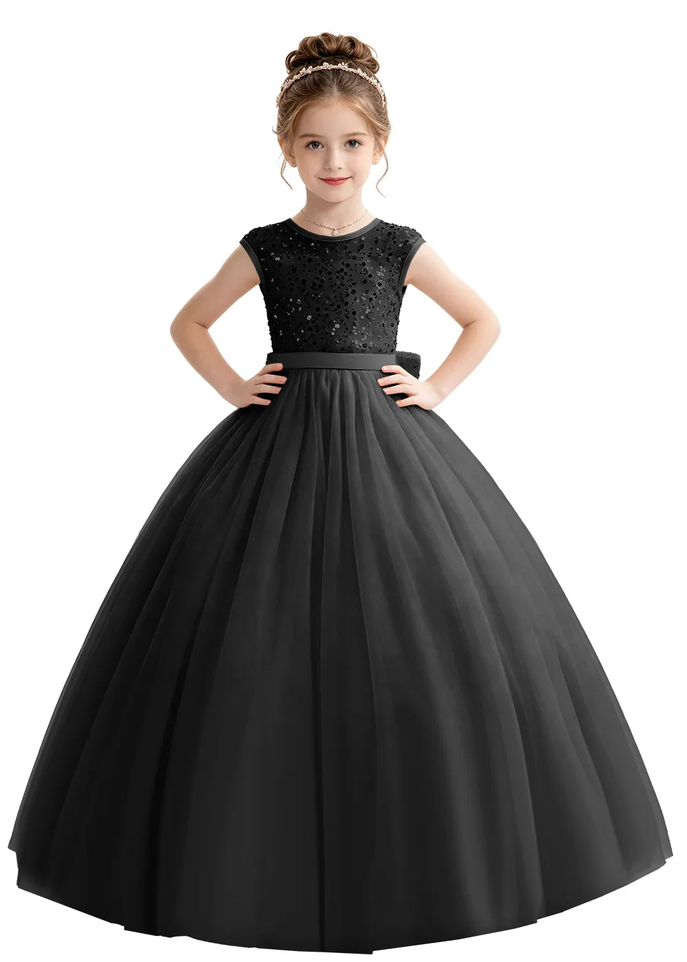 Bow Back Sparkle Tulle Flower Girl Dress