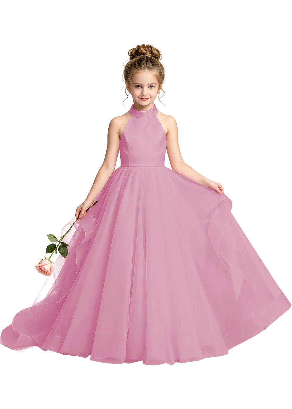 Satin Bodice Tulle Junior Bridesmaid Dress