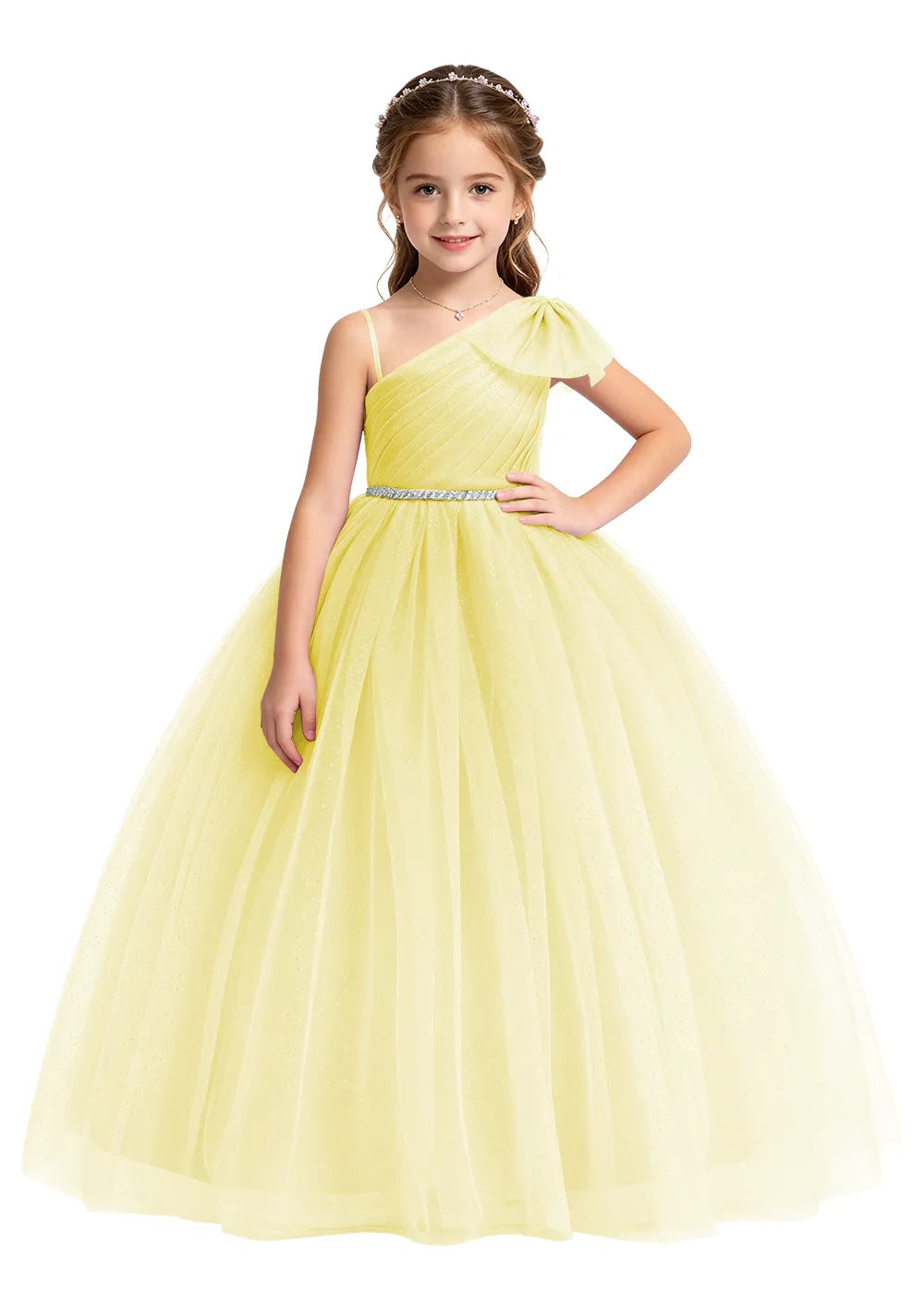 Bow Shoulder Sparkle Tulle Ball Gown