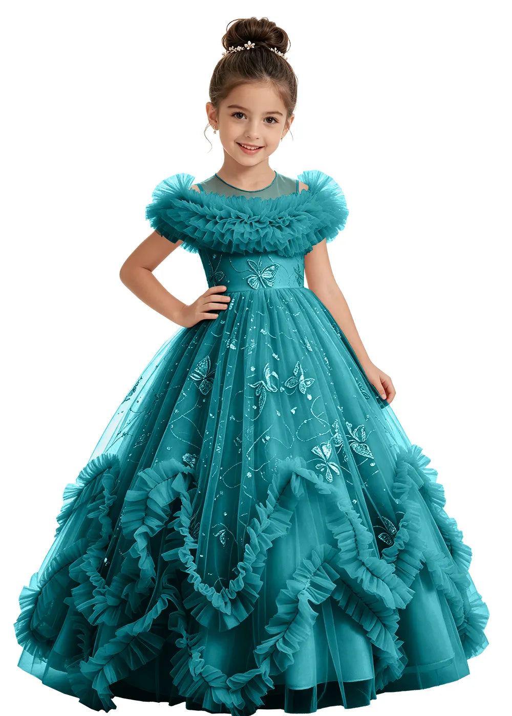 Illusion Neck Butterfly Flower Girl Dress