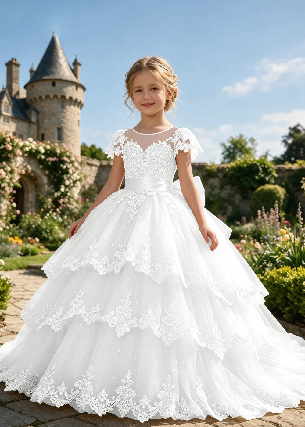 Romantic Scalloped Lace Princess Dress for Special Occasion