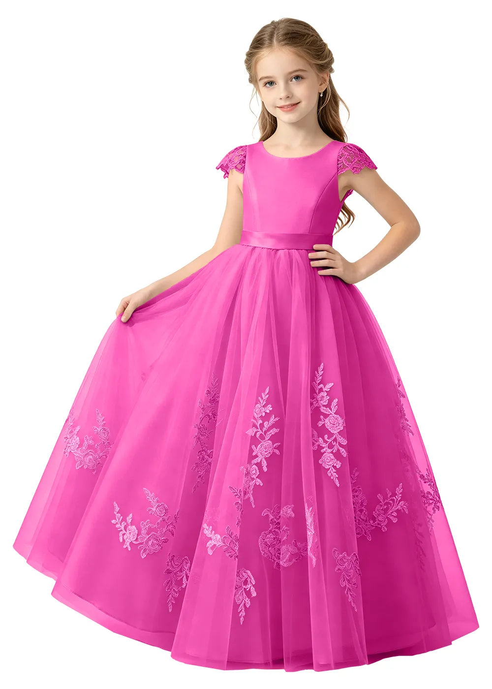 Floral Embroidered Tulle Girls Gown