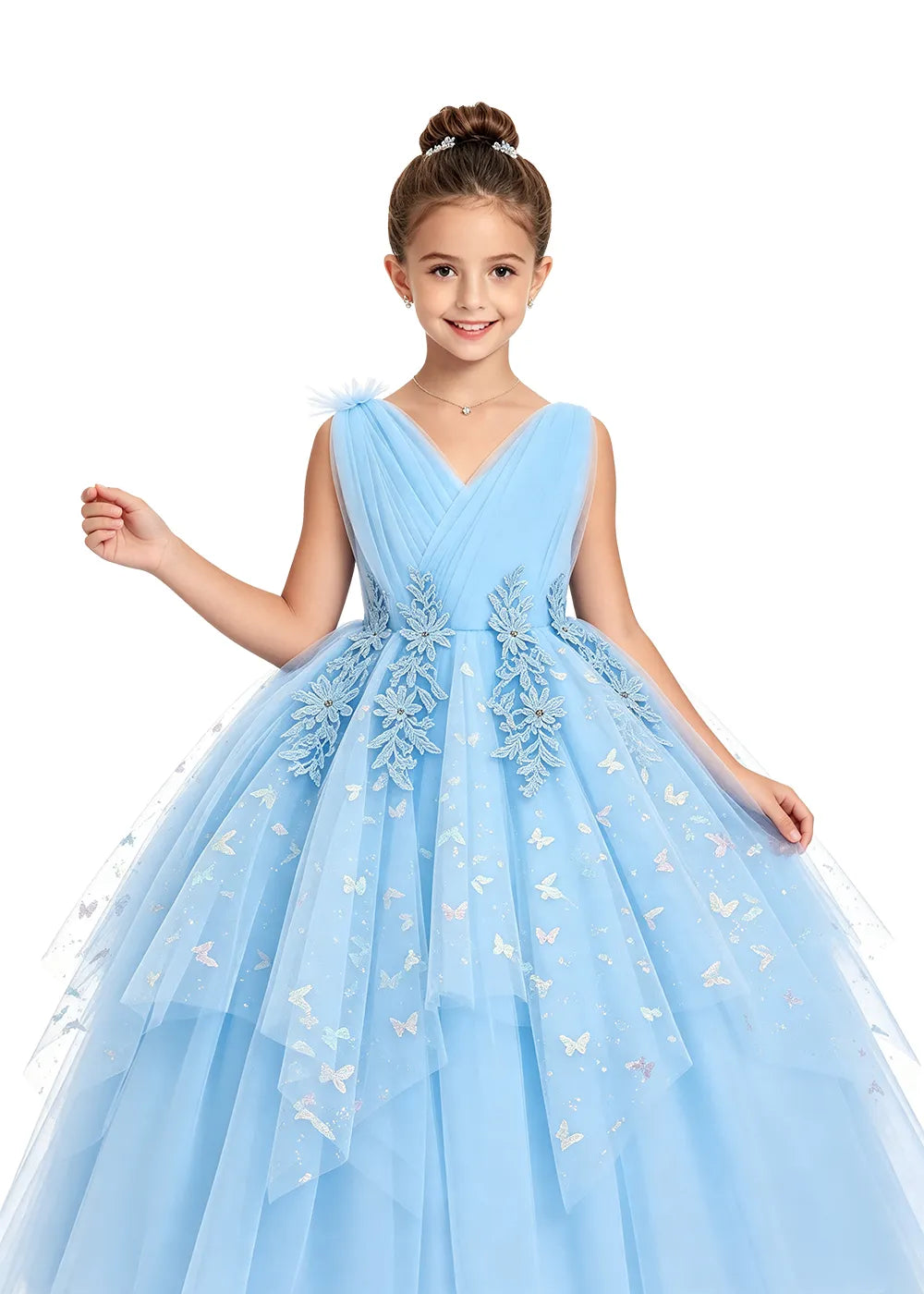 V-Neck Butterfly Flower Girl Dress
