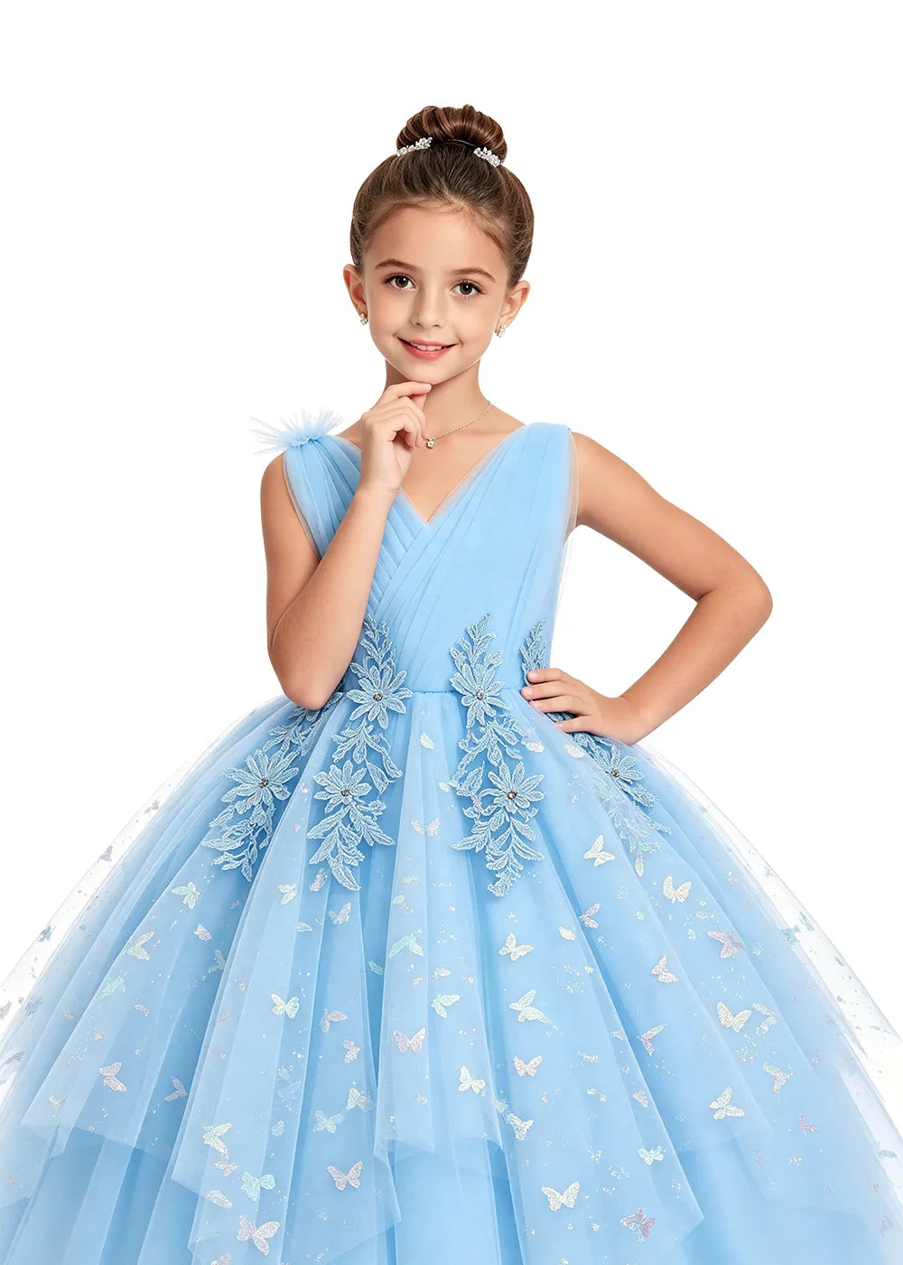V-Neck Butterfly Flower Girl Dress