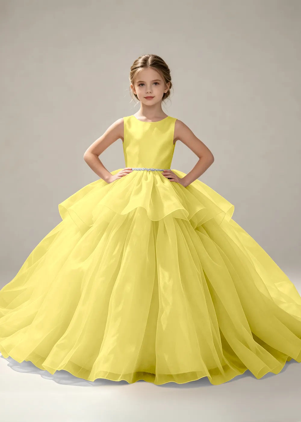 Minimalist Satin Flower Girl Ball Gown with Heart Back