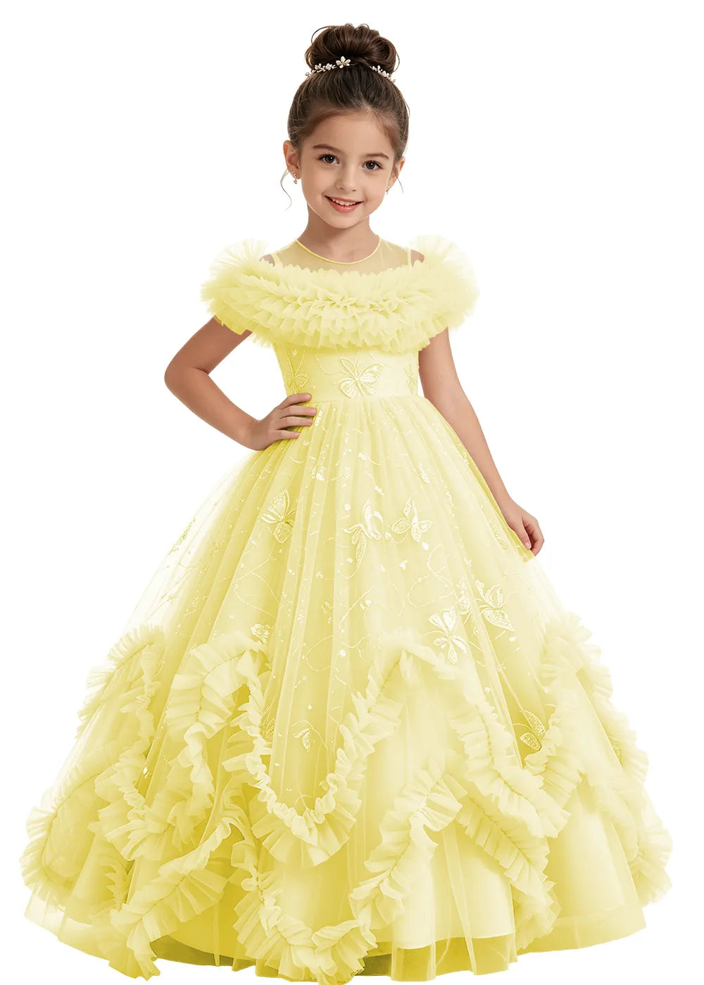 Illusion Neck Butterfly Flower Girl Dress