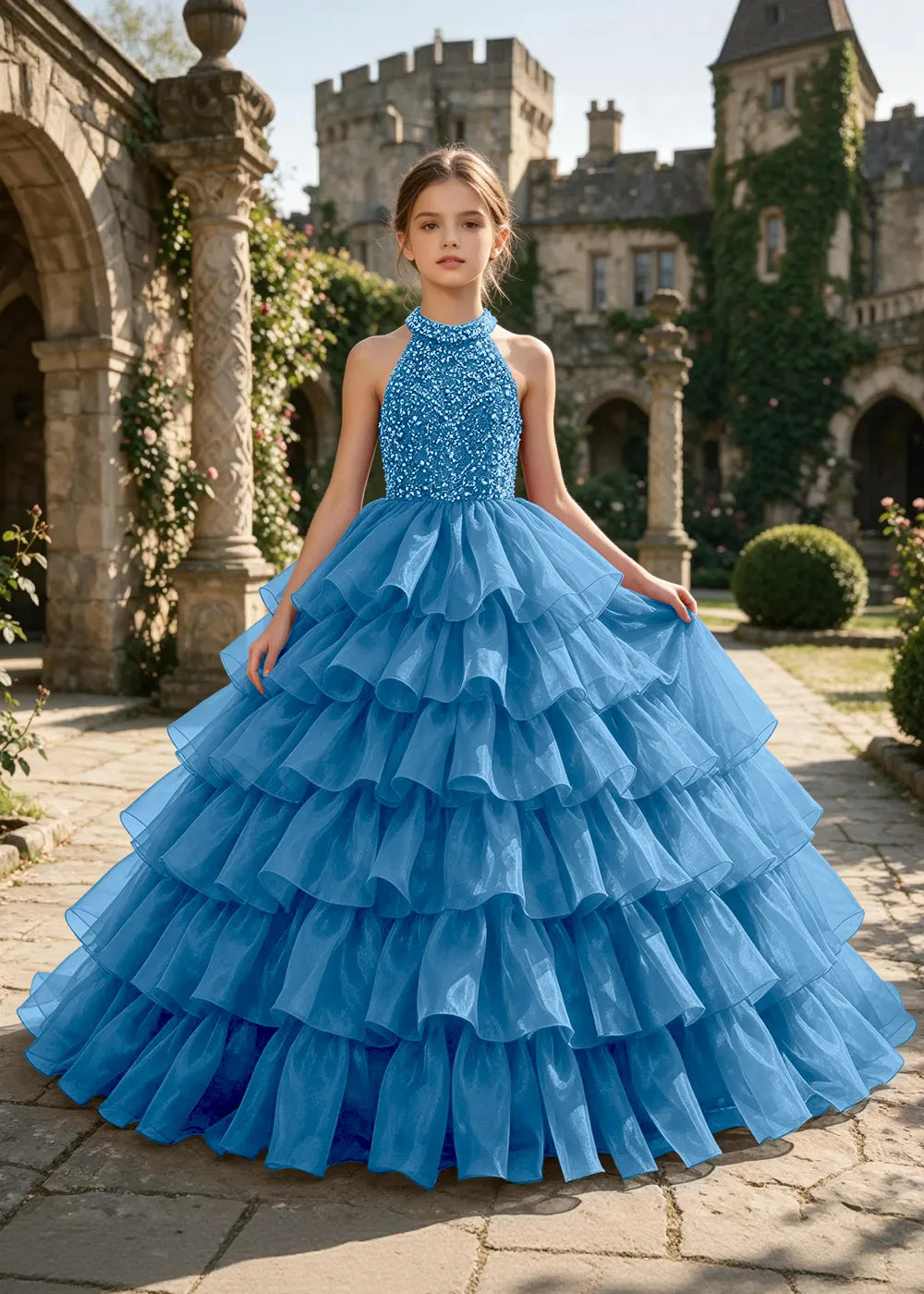 Embellished Ruffle Junior Formal Ball Gown