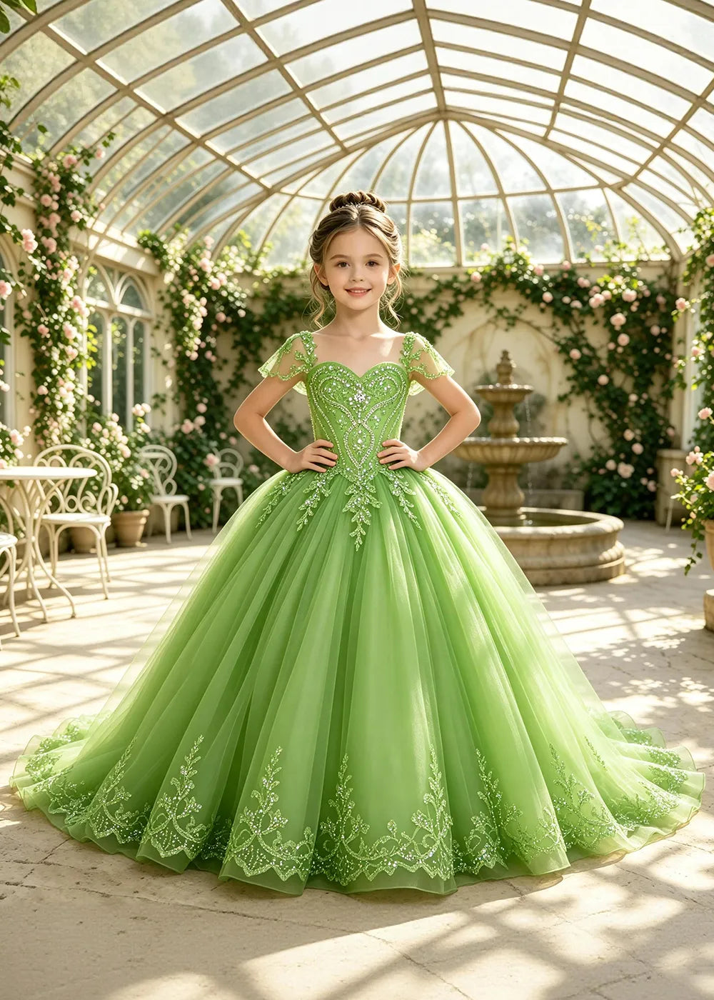 Embroidered Corset-Back Girls Formal Gown