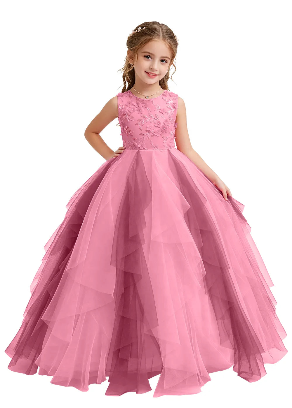 Layered Ruffle Tulle Ball Gown for Girls