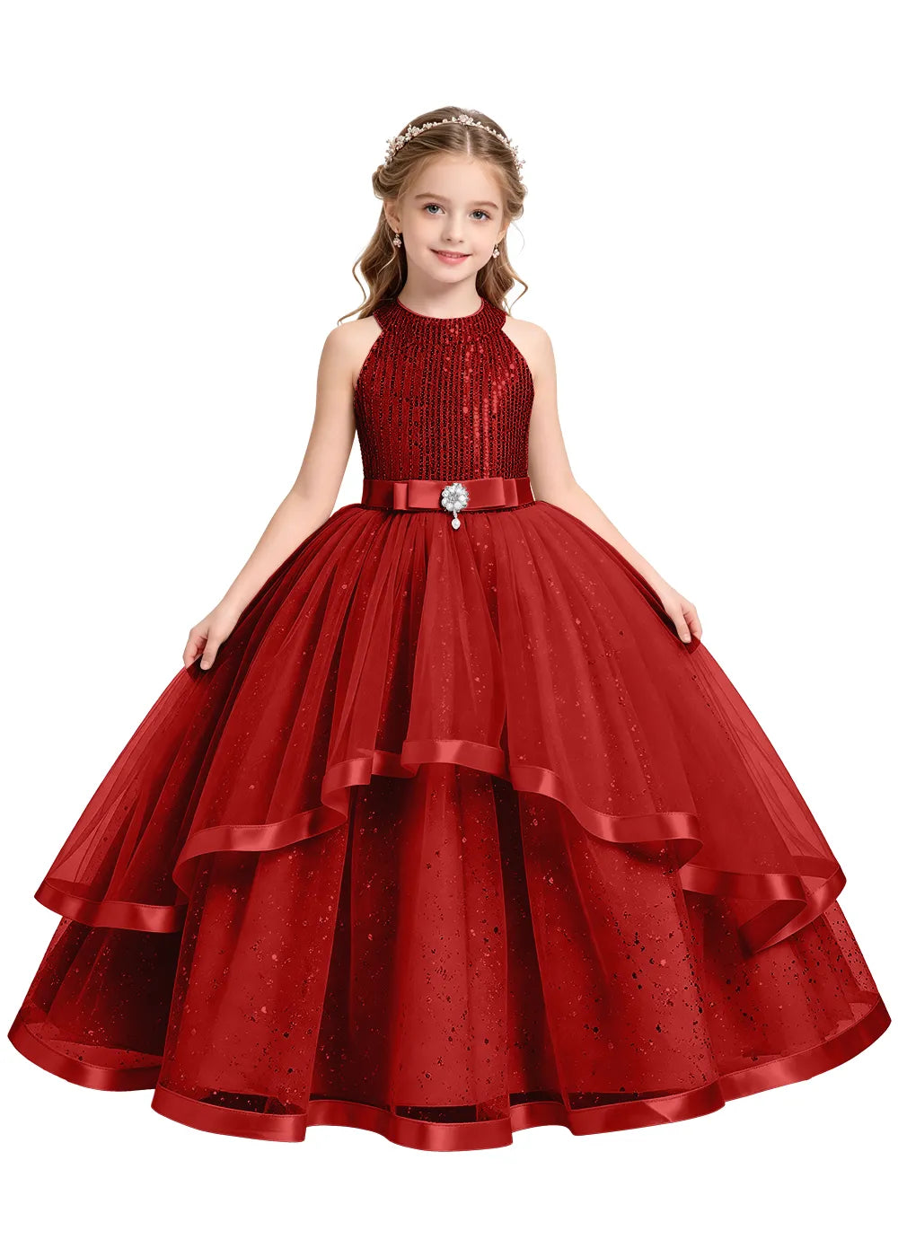 Elegant Glitter Tulle Girls Pageant Gown