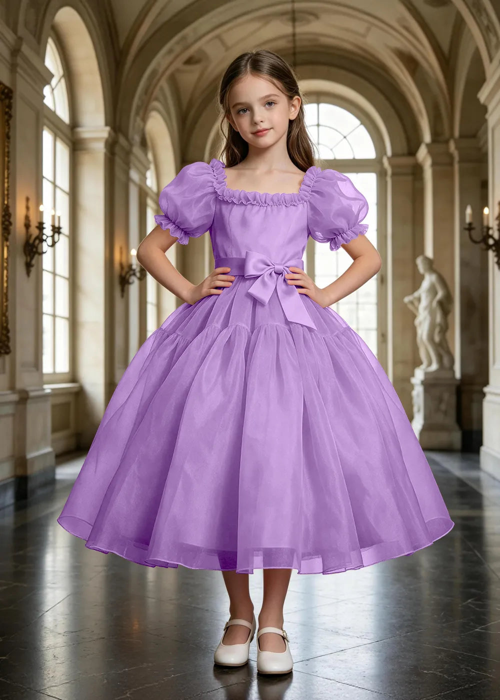 Ruffled Square Neck Junior Bridesmaid Dress