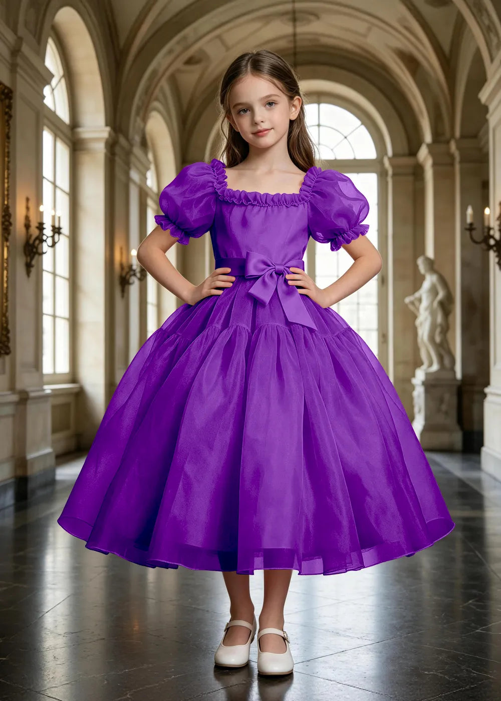 Ruffled Square Neck Junior Bridesmaid Dress