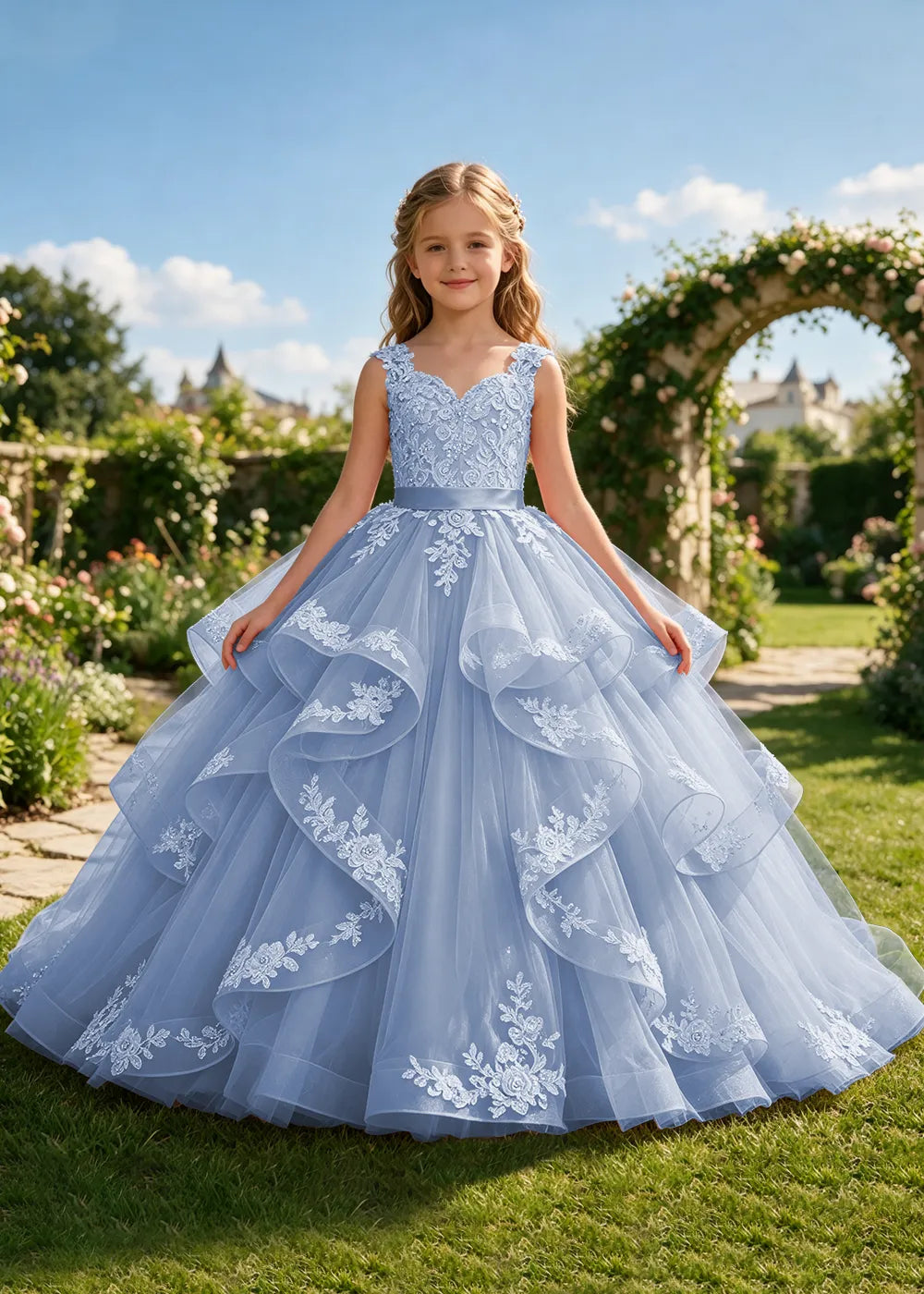 Embroidered Bow Back Junior Bridesmaid Gown