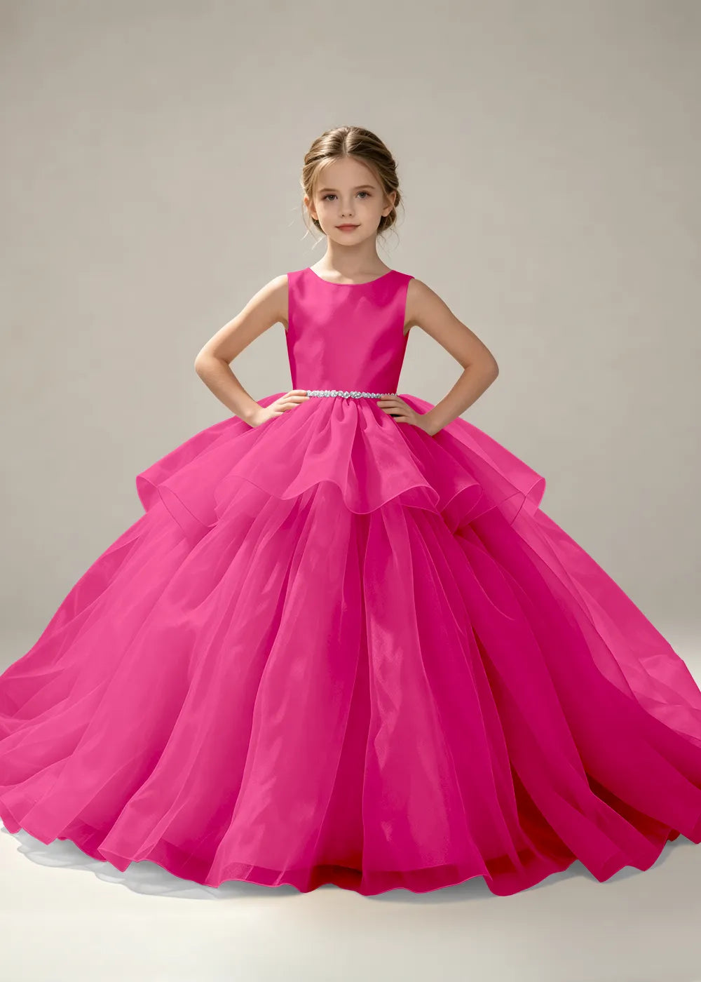 Minimalist Satin Flower Girl Ball Gown with Heart Back