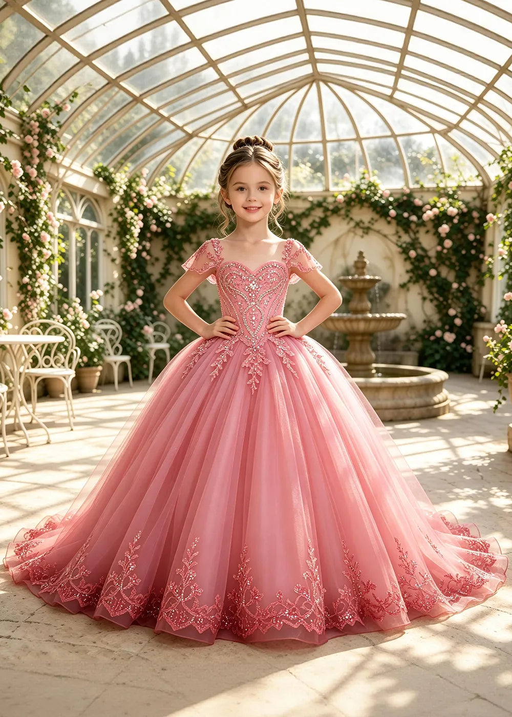 Embroidered Corset-Back Girls Formal Gown