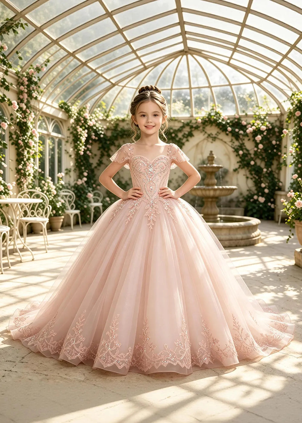 Embroidered Corset-Back Girls Formal Gown
