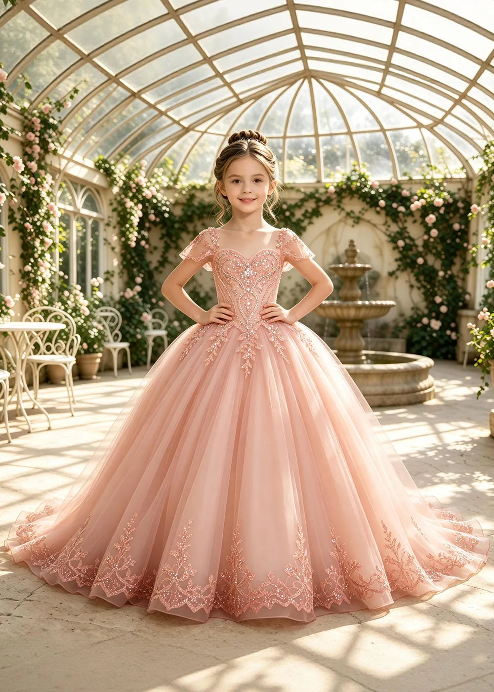 Embroidered Corset-Back Girls Formal Gown
