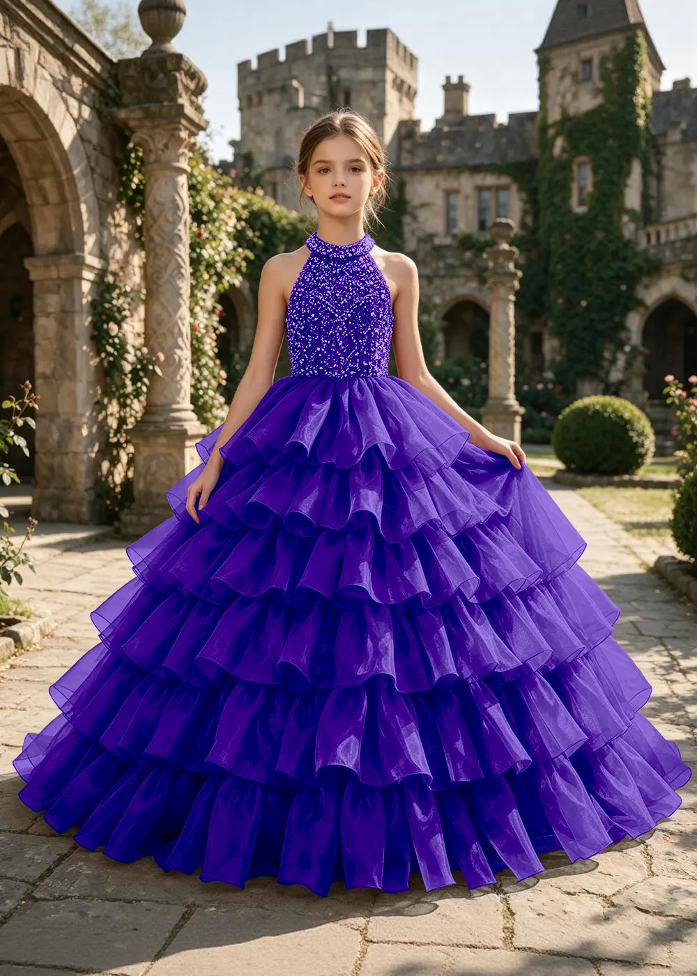 Embellished Ruffle Junior Formal Ball Gown