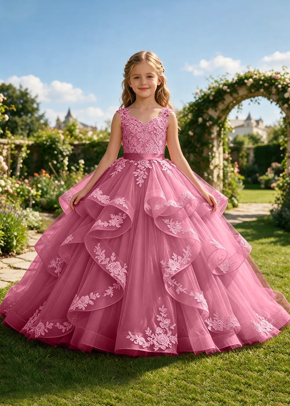 Embroidered Bow Back Junior Bridesmaid Gown