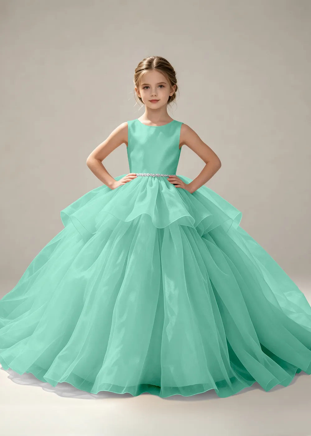 Pearl Waist Junior Bridesmaid Dress for Girls