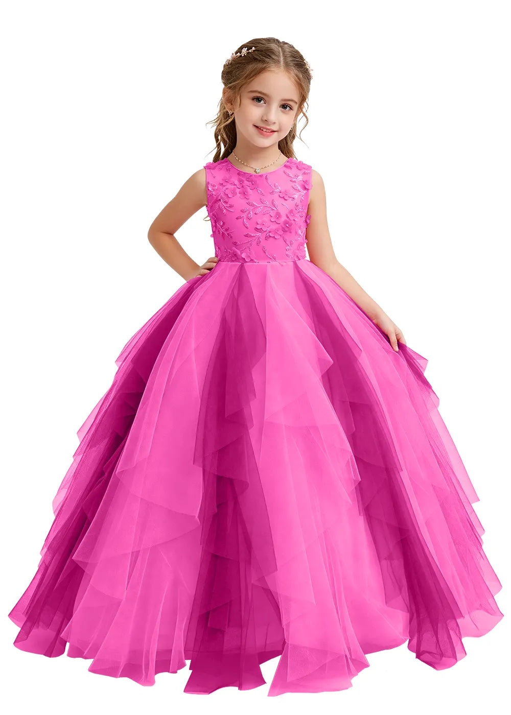 Layered Ruffle Tulle Ball Gown for Girls