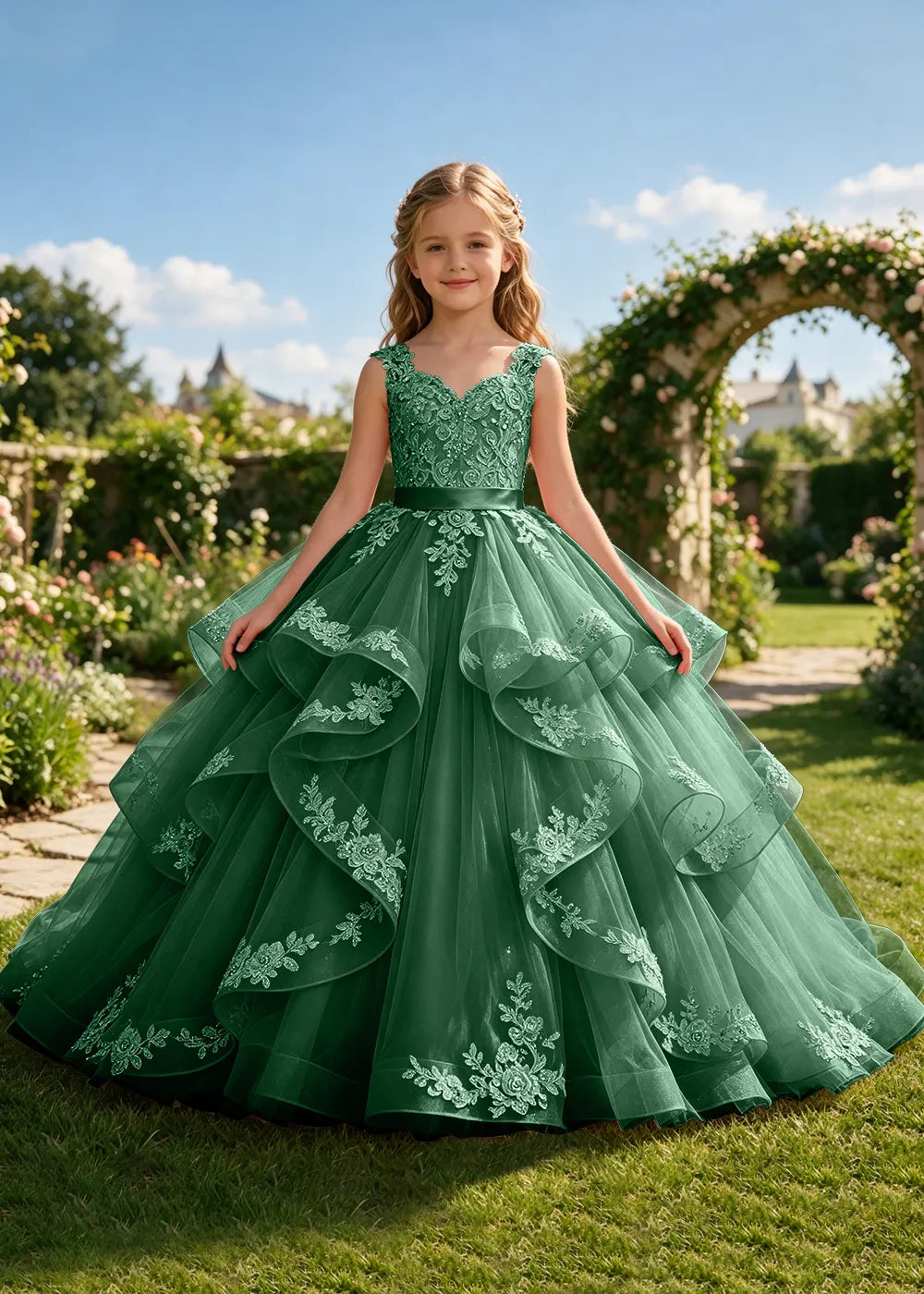 Embroidered Bow Back Junior Bridesmaid Gown
