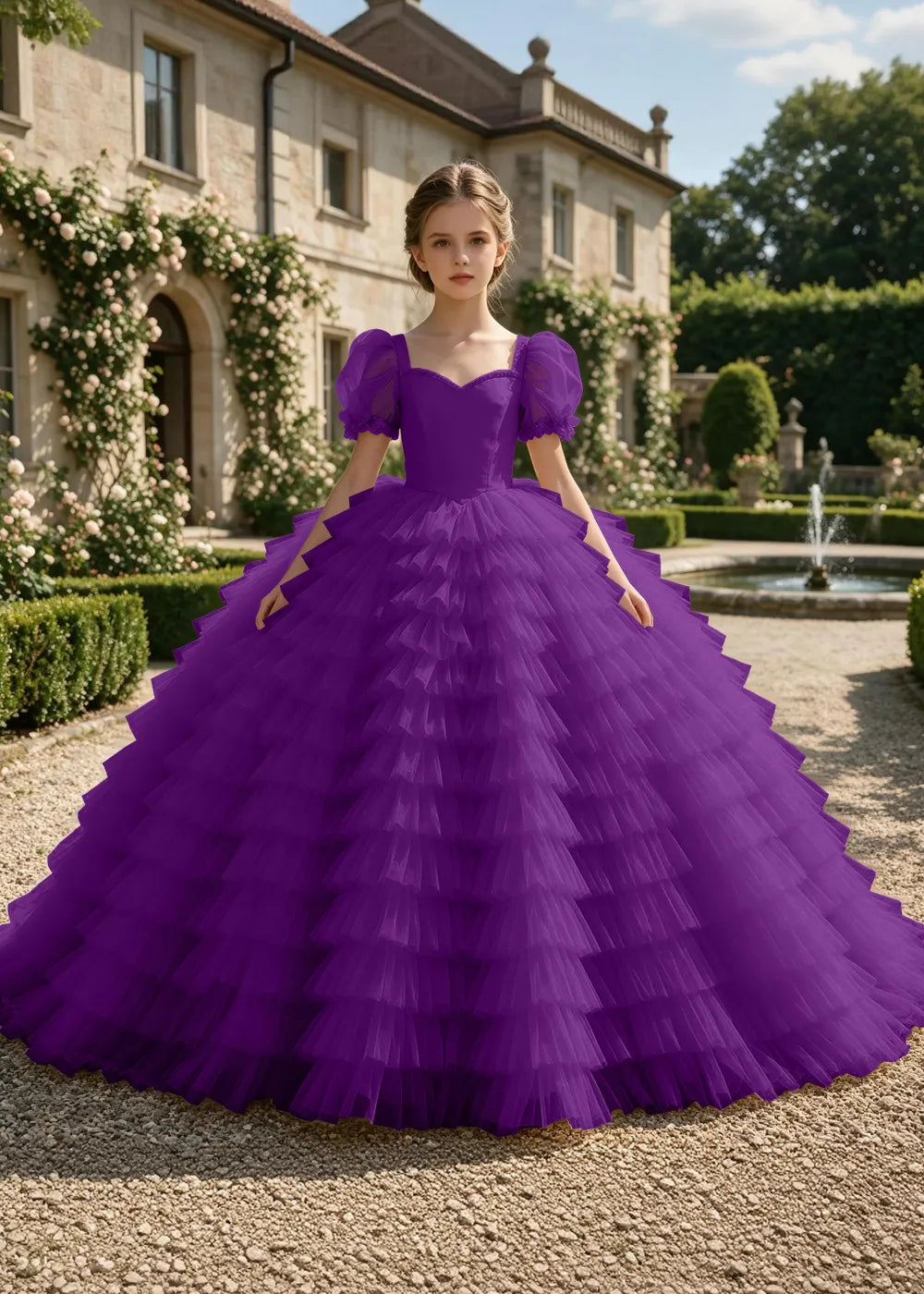 Puff Sleeve Corset-Back Junior Bridesmaid Gown