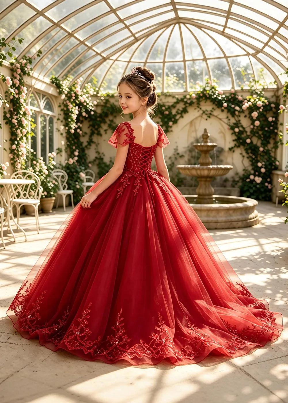 Embroidered Corset-Back Girls Formal Gown