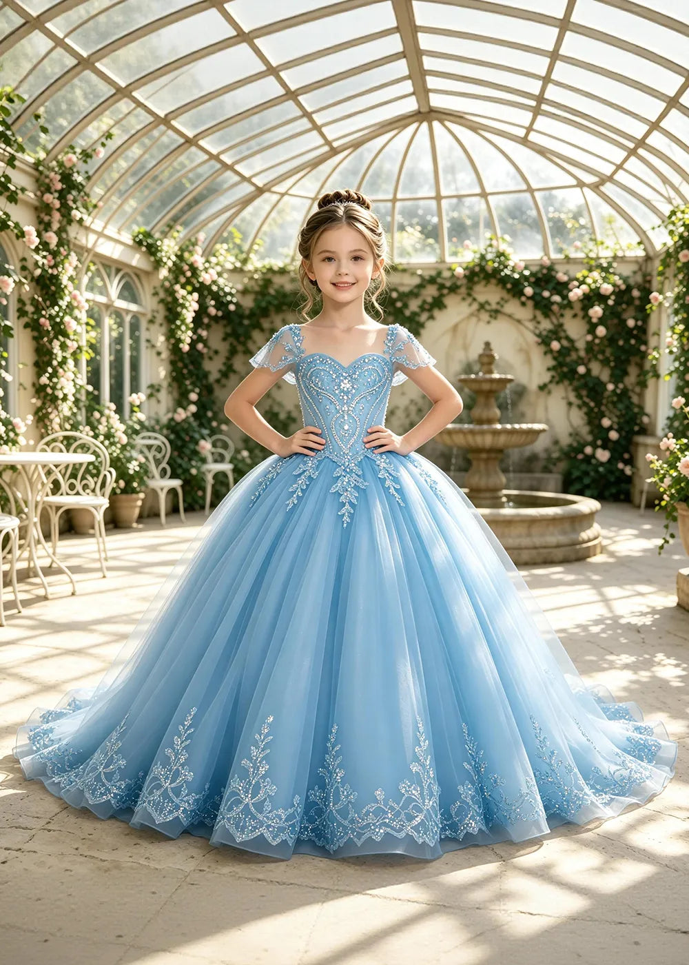Embroidered Corset-Back Girls Formal Gown