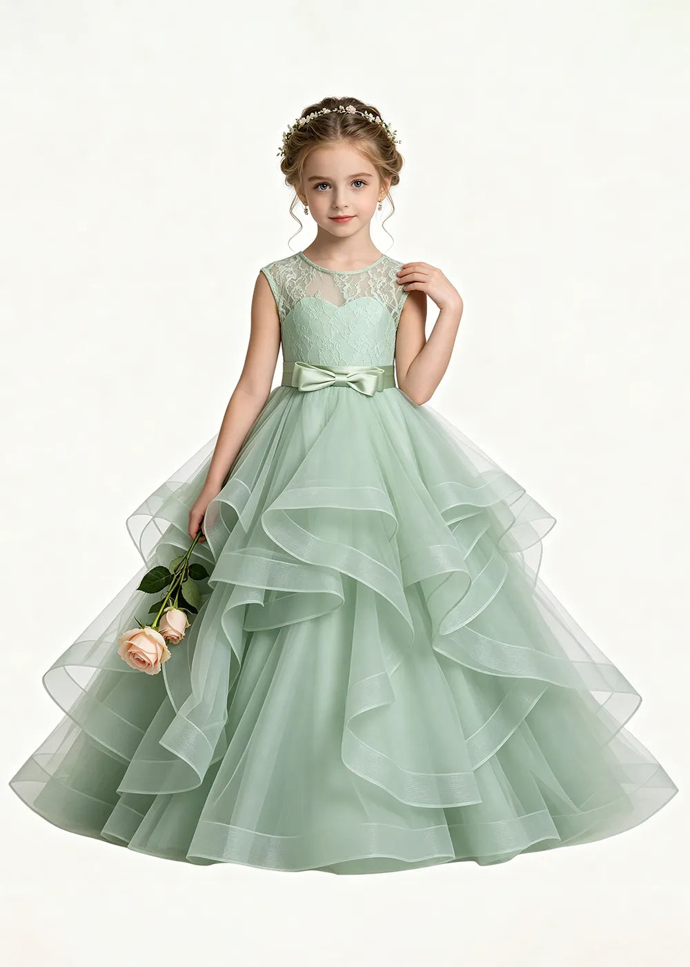 Lace Illusion Neck Flower Girl Ball Gown