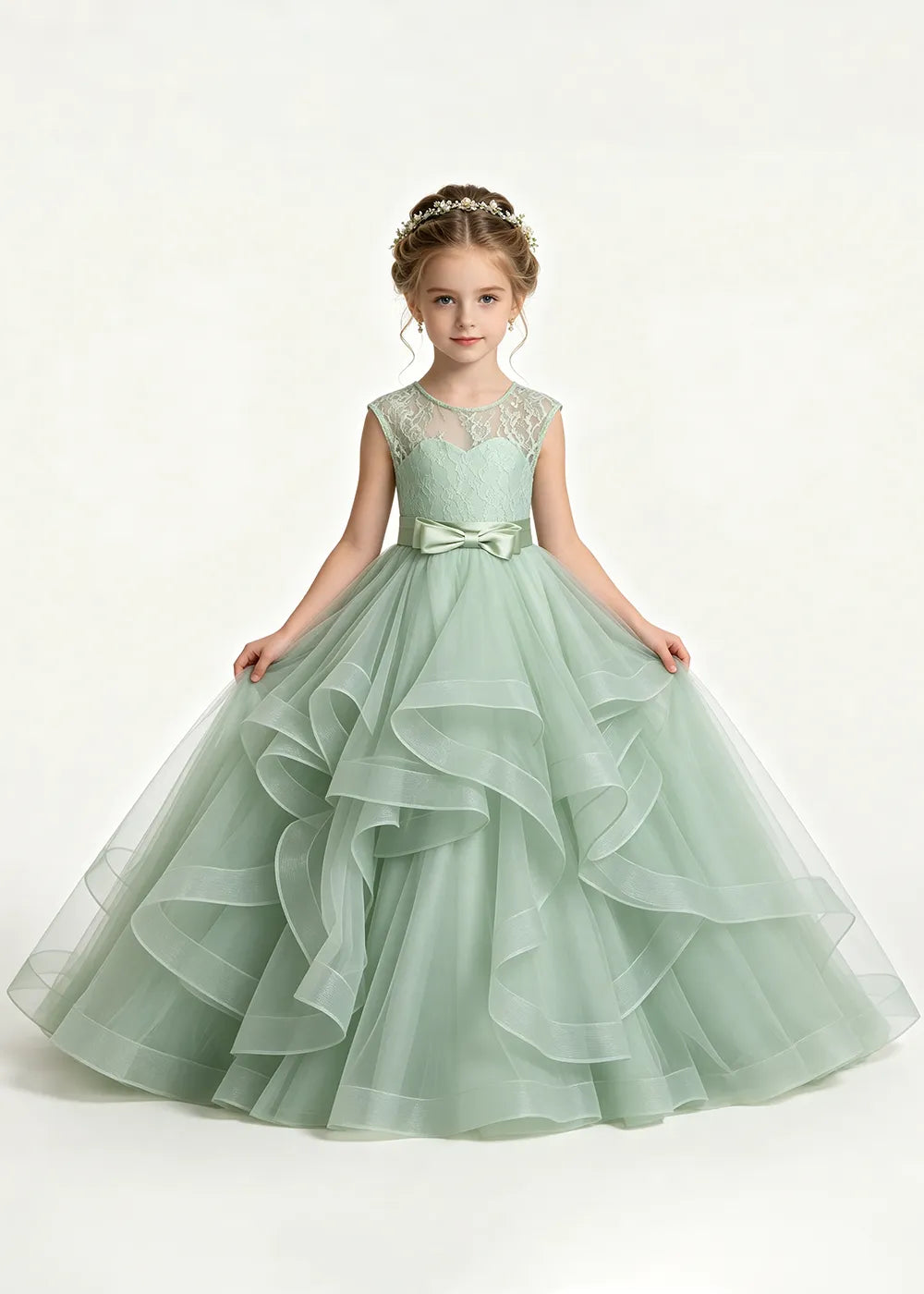 Lace Illusion Neck Flower Girl Ball Gown