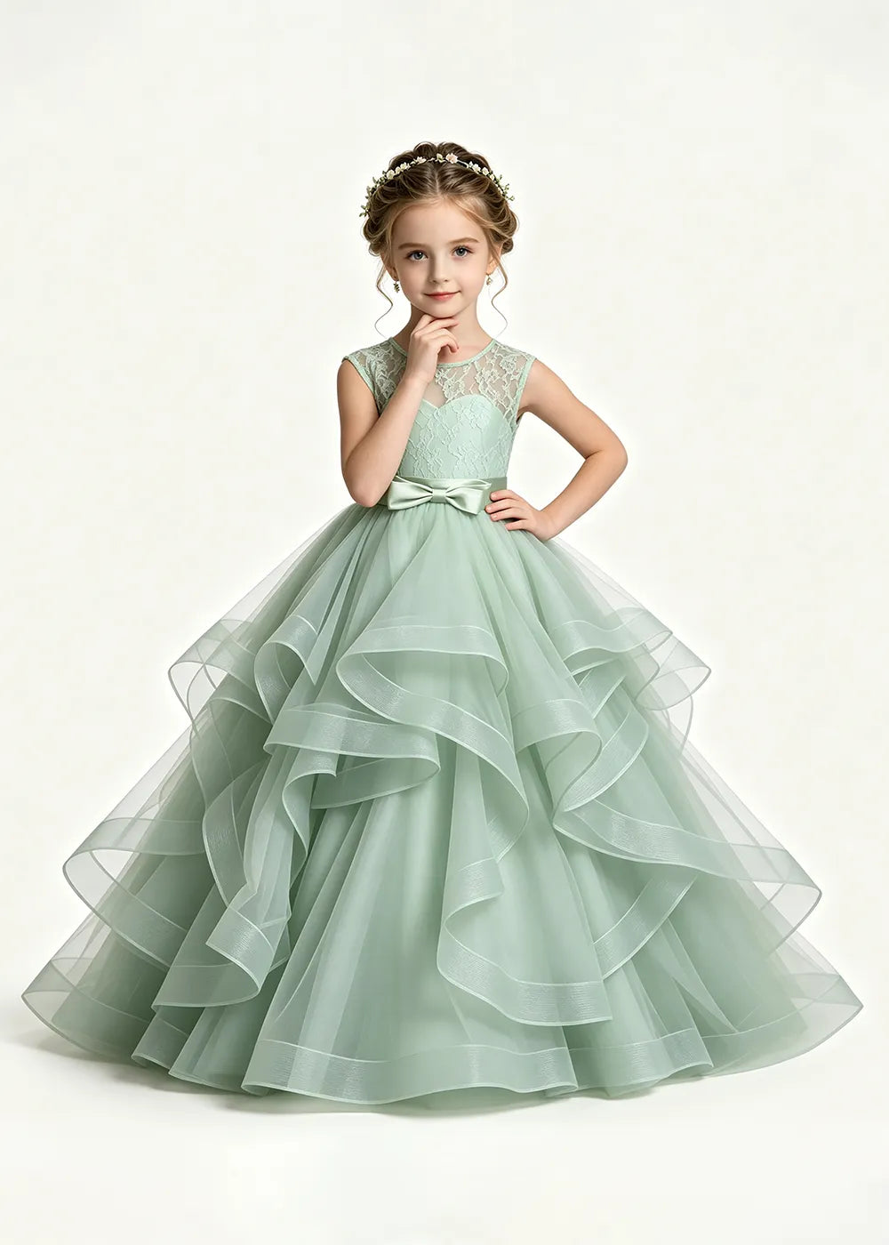 Lace Illusion Neck Flower Girl Ball Gown