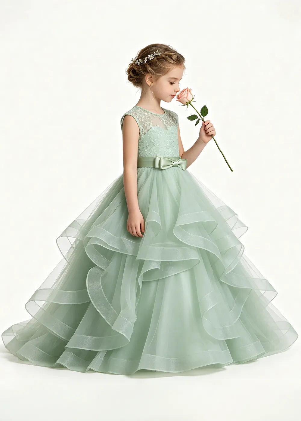 Lace Illusion Neck Flower Girl Ball Gown