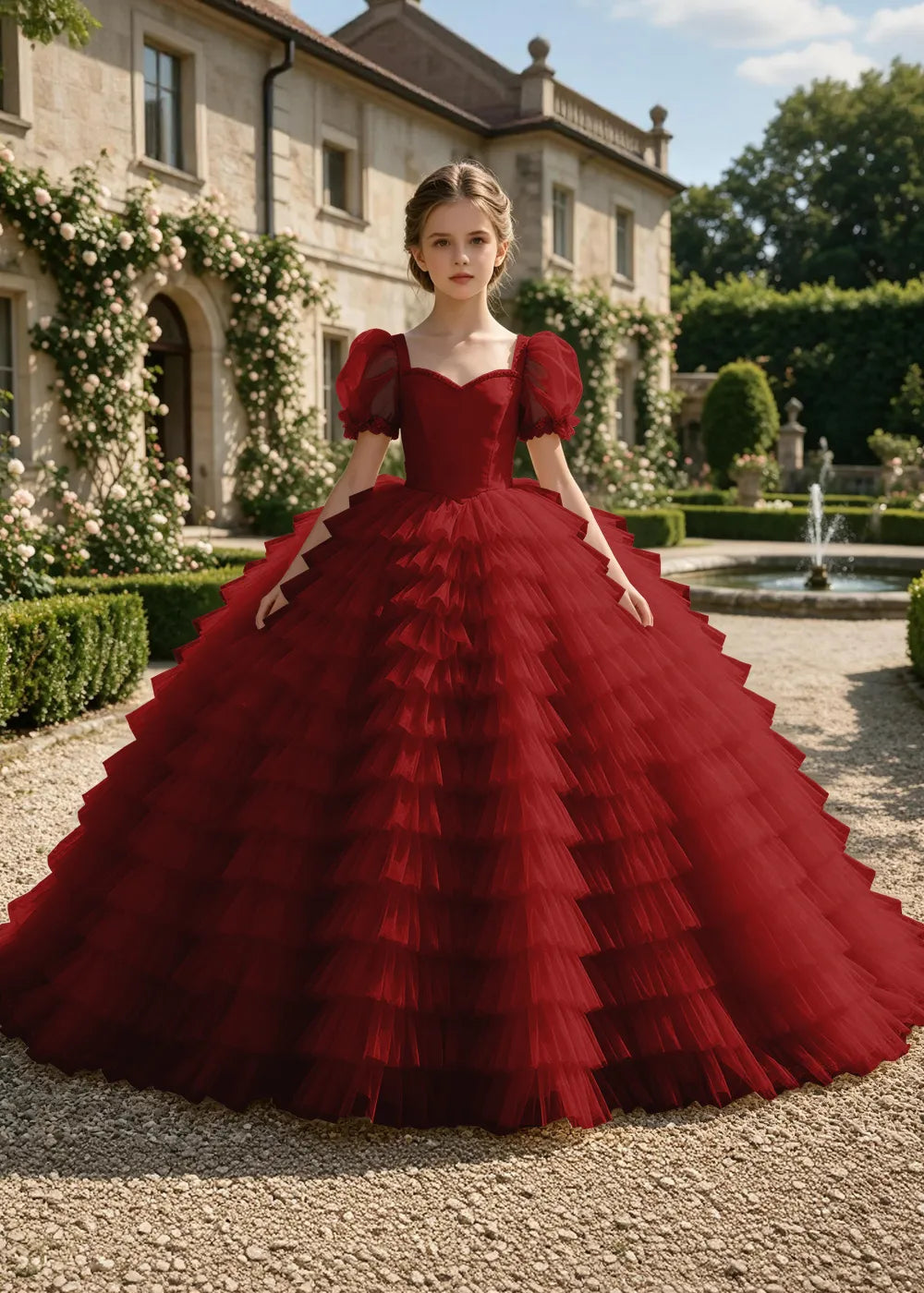 Puff Sleeve Corset-Back Junior Bridesmaid Gown
