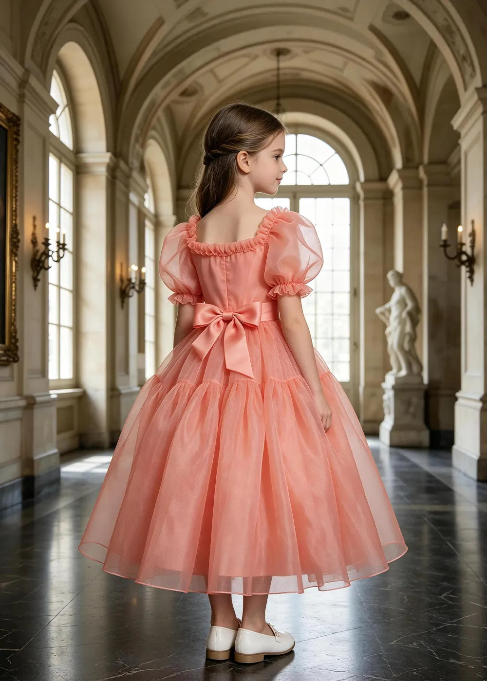 Ruffled Square Neck Junior Bridesmaid Dress