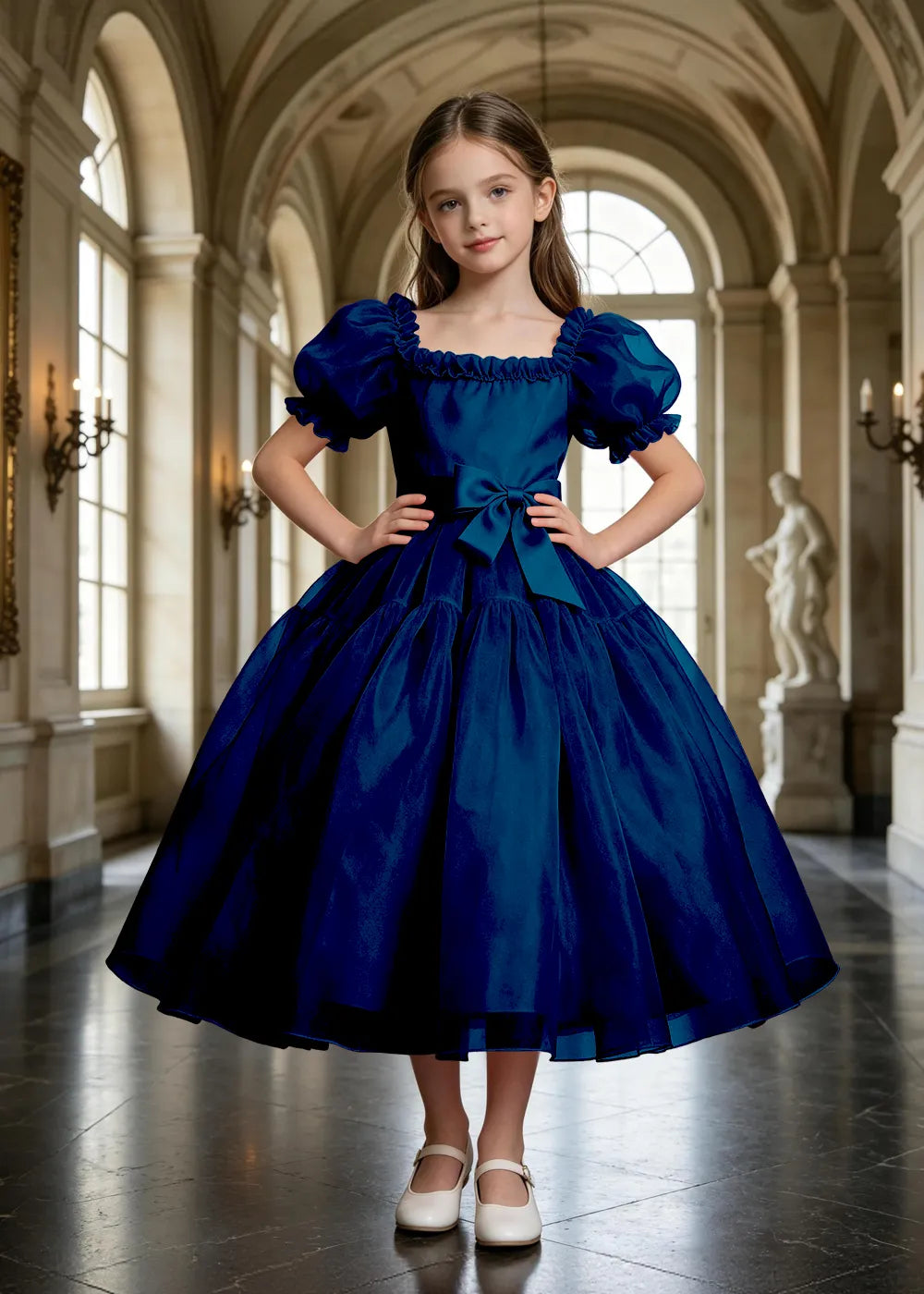 Ruffled Square Neck Junior Bridesmaid Dress