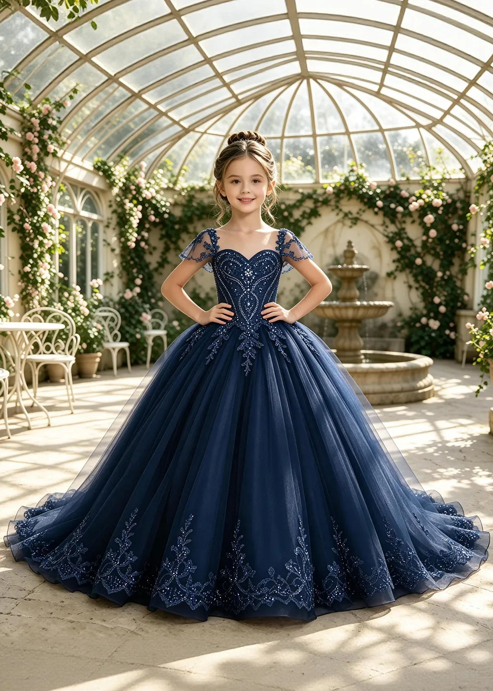 Embroidered Corset-Back Girls Formal Gown