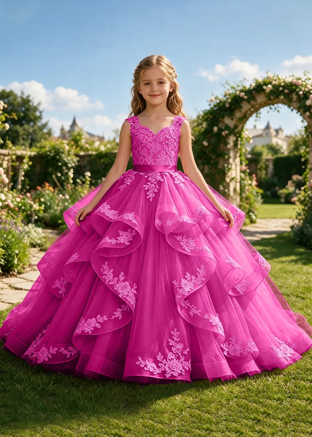 Embroidered Bow Back Junior Bridesmaid Gown