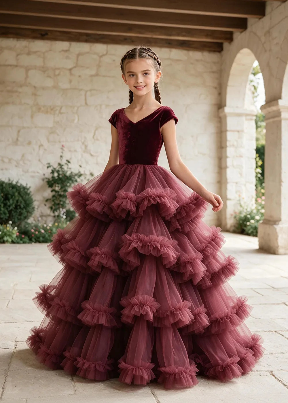 Luxury Velvet Tulle Ball Gown Dress