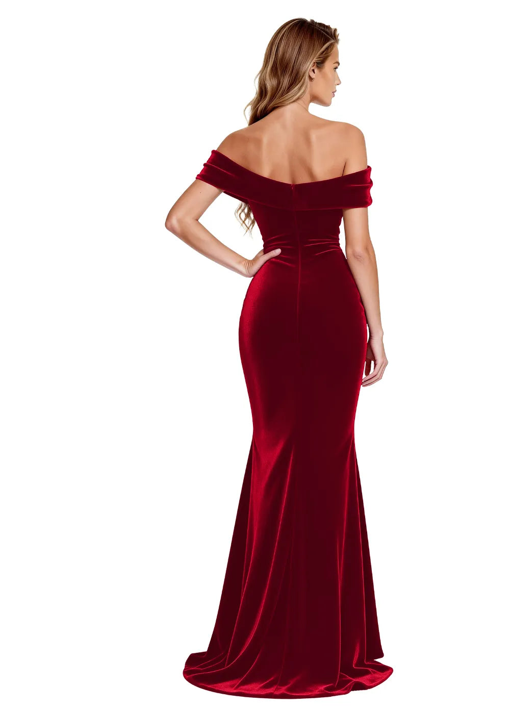 Off Shoulder Velvet Gown with High Slit