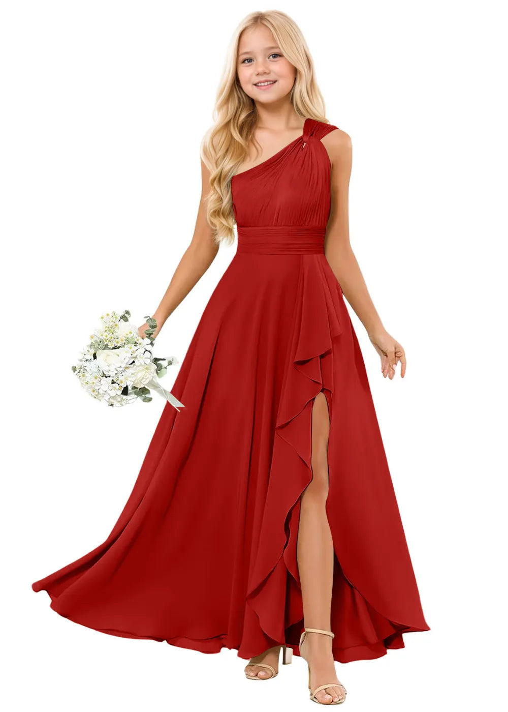 One-Shoulder Chiffon Junior Bridesmaid Dresses