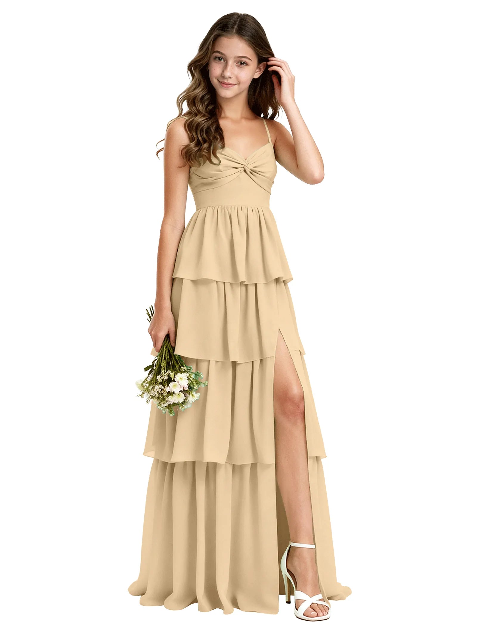 Tiered Chiffon Maxi Dress for Girls with Slit Detail