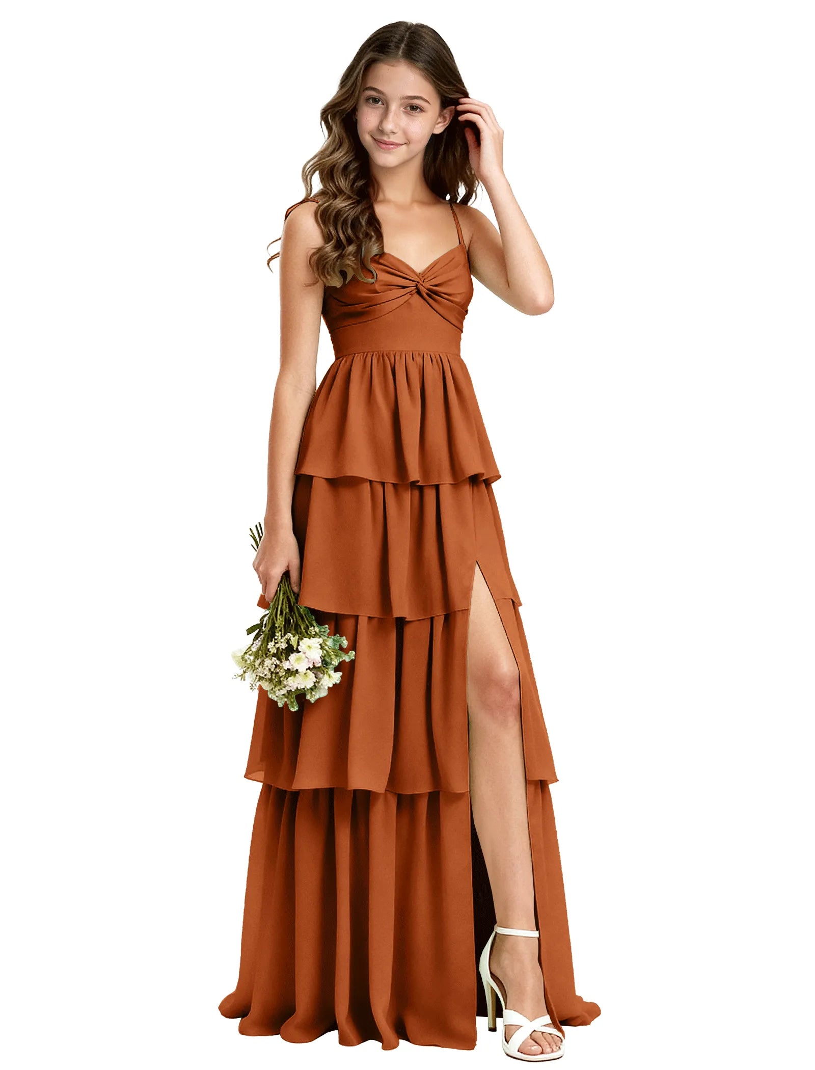 Tiered Chiffon Maxi Dress for Girls with Slit Detail